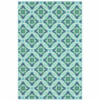 9' X 13' Blue Geometric Stain Resistant Indoor Outdoor Area Rug