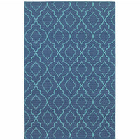 9' X 13' Navy Geometric Stain Resistant Indoor Outdoor Area Rug