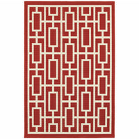 9' X 13' Red Geometric Stain Resistant Indoor Outdoor Area Rug