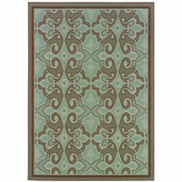 9' X 13' Blue Oriental Stain Resistant Indoor Outdoor Area Rug