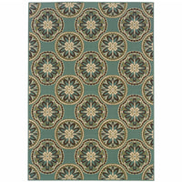 9' X 13' Blue Floral Stain Resistant Indoor Outdoor Area Rug