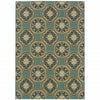 9' X 13' Blue Floral Stain Resistant Indoor Outdoor Area Rug