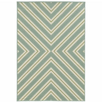 9' X 13' Blue Geometric Stain Resistant Indoor Outdoor Area Rug