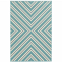 9' X 13' Blue Geometric Stain Resistant Indoor Outdoor Area Rug