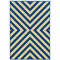 9' X 13' Navy Geometric Stain Resistant Indoor Outdoor Area Rug