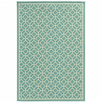 9' X 13' Blue Geometric Stain Resistant Indoor Outdoor Area Rug