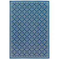 9' X 13' Navy Geometric Stain Resistant Indoor Outdoor Area Rug