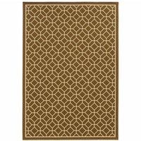 9' X 13' Brown Geometric Stain Resistant Indoor Outdoor Area Rug