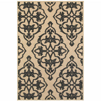 10' X 13' Sand Oriental Stain Resistant Indoor Outdoor Area Rug