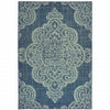 9' X 13' Navy Oriental Stain Resistant Indoor Outdoor Area Rug