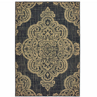 8' X 11' Black Oriental Stain Resistant Indoor Outdoor Area Rug