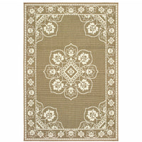 9' X 13' Tan Oriental Stain Resistant Indoor Outdoor Area Rug