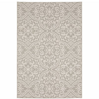 8' X 10' Grey Floral Stain Resistant Indoor Outdoor Area Rug