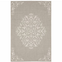 8' X 10' Grey Oriental Stain Resistant Indoor Outdoor Area Rug