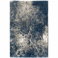 4' X 6' Blue And Grey Abstract Shag Power Loom Stain Resistant Area Rug