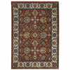 2' X 3' Red Blue Ivory Gold And Navy Oriental Power Loom Stain Resistant Area Rug With Fringe