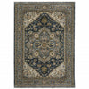 8' X 11' Blue Taupe Grey Green Rust Tan Beige And Gold Oriental Power Loom Stain Resistant Area Rug With Fringe