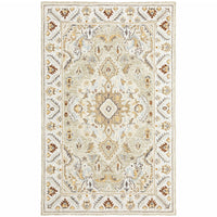 10' X 13' Ivory Beige Gold And Muted Grey Oriental Tufted Handmade Stain Resistant Area Rug