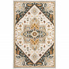 5' X 8' Ivory Charcoal Gold Clay And Muted Blue Oriental Tufted Handmade Stain Resistant Area Rug