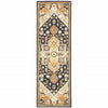 2' X 8' Navy Rust Blue Ivory And Gold Oriental Tufted Handmade Stain Resistant Runner Rug