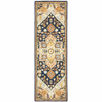 2' X 8' Navy Rust Blue Ivory And Gold Oriental Tufted Handmade Stain Resistant Runner Rug