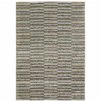 3' X 5' Teal Blue Grey And Tan Geometric Power Loom Stain Resistant Area Rug