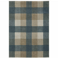 3' X 5' Teal Grey Tan And Beige Geometric Power Loom Stain Resistant Area Rug