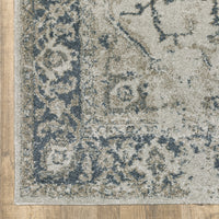 3' X 5' Grey Blue And Teal Oriental Power Loom Stain Resistant Area Rug