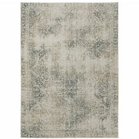 5' X 8' Grey Beige And Teal Oriental Power Loom Stain Resistant Area Rug