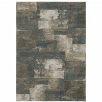 6' X 9' Teal Blue Grey Tan And Beige Geometric Power Loom Stain Resistant Area Rug