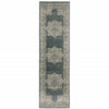 2' X 8' Blue And Beige Oriental Power Loom Stain Resistant Runner Rug