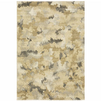 10' X 13' Beige Grey And Gold Abstract Power Loom Stain Resistant Area Rug