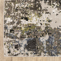 5' X 8' Grey Green Gold Blue And Beige Abstract Power Loom Stain Resistant Area Rug