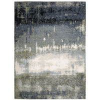 6' X 9' Blue Green Grey And Beige Abstract Power Loom Stain Resistant Area Rug