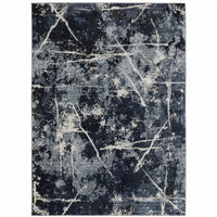 3' X 5' Blue Grey And Beige Abstract Power Loom Stain Resistant Area Rug