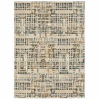 10' X 13' Beige Grey Blues Orange Yellow And Ivory Abstract Power Loom Stain Resistant Area Rug