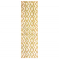 2' X 8' Gold And Ivory Geometric Power Loom Stain Resistant Runner Rug