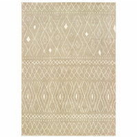 4' X 6' Sand And Ivory Geometric Power Loom Stain Resistant Area Rug