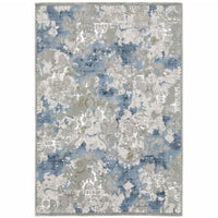 5' X 8' Grey Blue Ivory Navy Beige And Brown Abstract Power Loom Stain Resistant Area Rug