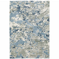 2' X 8' Grey Blue Ivory Navy Beige And Brown Abstract Power Loom Stain Resistant Runner Rug