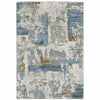 3' X 5' Grey Blue Navy Ivory And Brown Abstract Power Loom Stain Resistant Area Rug