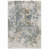 2' X 8' Grey Blue Brown Ivory And Deep Blue Abstract Power Loom Stain Resistant Runner Rug