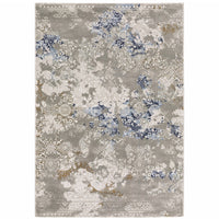 2' X 8' Grey Blue Ivory Brown And Navy Abstract Power Loom Stain Resistant Runner Rug