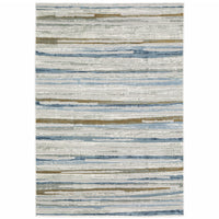 2' X 8' Grey Blue Ivory Brown Beige And Navy Abstract Power Loom Stain Resistant Runner Rug