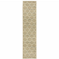 2' X 8' Beige And Ivory Geometric Power Loom Stain Resistant Runner Rug