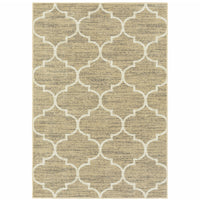 5' X 7' Beige And Ivory Geometric Power Loom Stain Resistant Area Rug