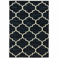 10' X 13' Navy And Ivory Geometric Power Loom Stain Resistant Area Rug