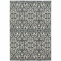 8' X 10' Blue And Ivory Floral Power Loom Stain Resistant Area Rug