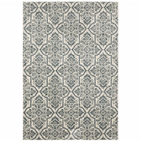 8' X 10' Ivory Blue And Sage Floral Power Loom Stain Resistant Area Rug