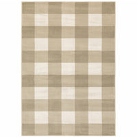 10' X 13' Beige And Ivory Geometric Power Loom Stain Resistant Area Rug